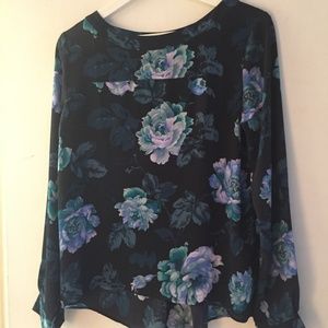 LOFT Dark Blue Floral Blouse
